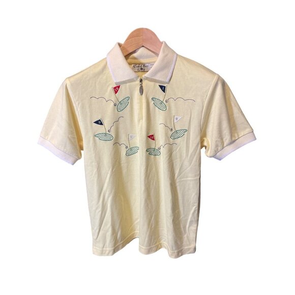 Vintage 90s Coral Bay Golf Yellow Short Sleeved Embroidered Polo Sz PS - Picture 1 of 6
